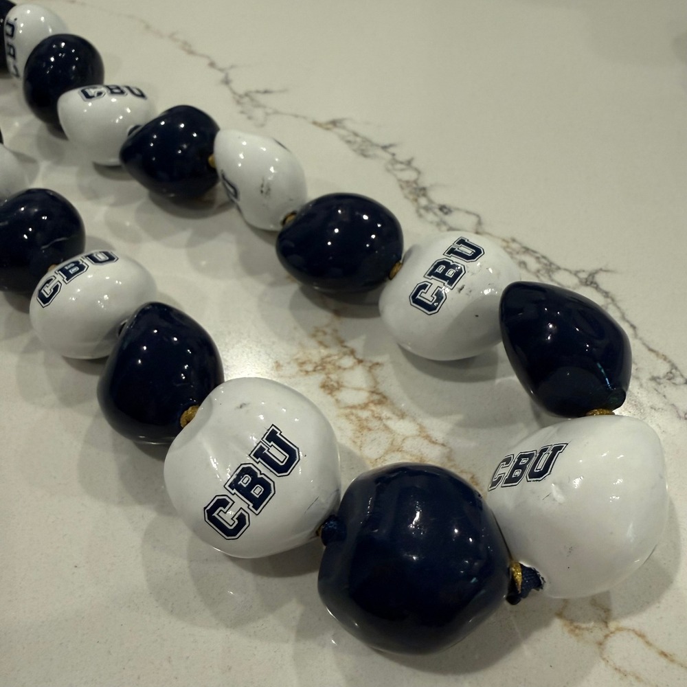 Campus CBU California Baptist University Kukui Nut Lei Blue White